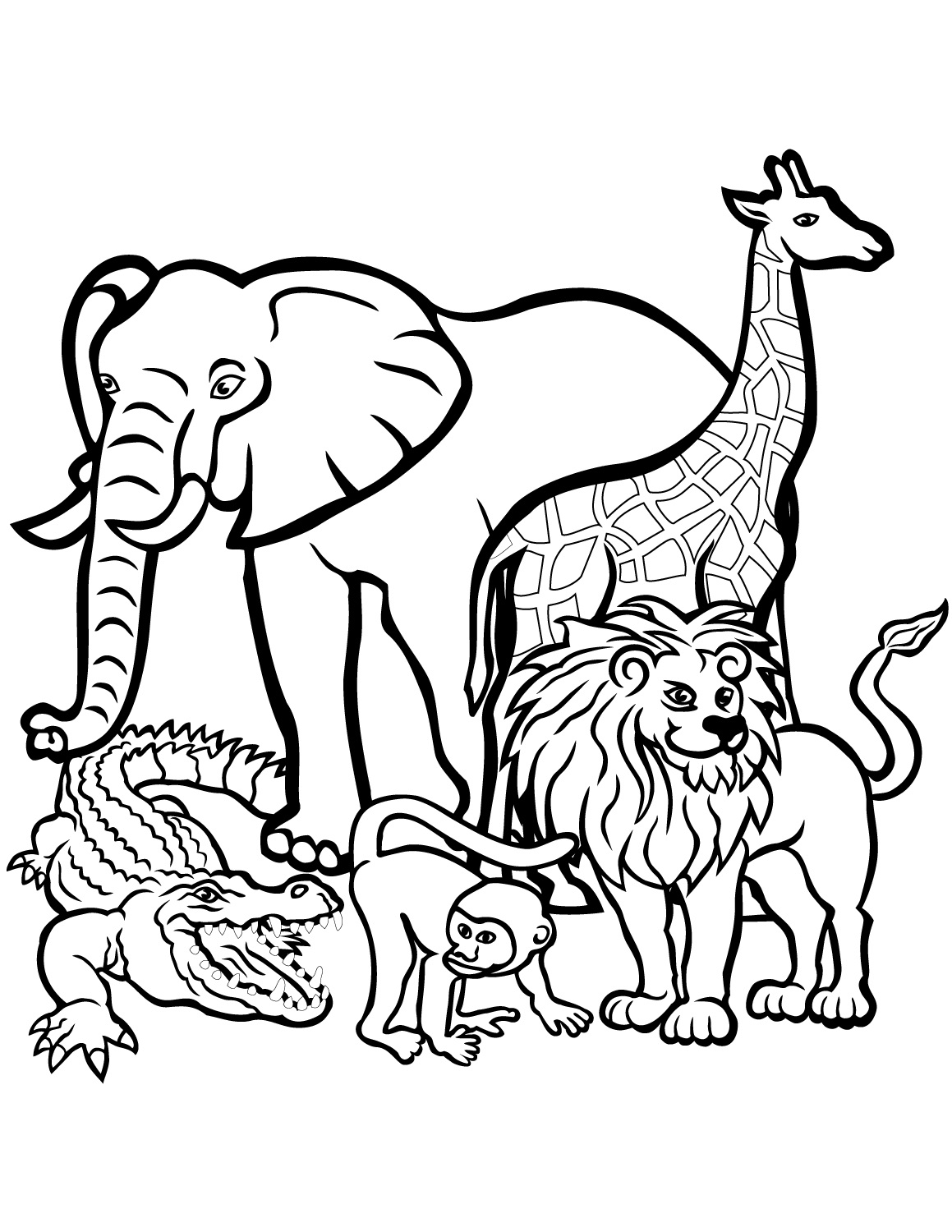 Desenhos de Cinco Animais Africanos para colorir