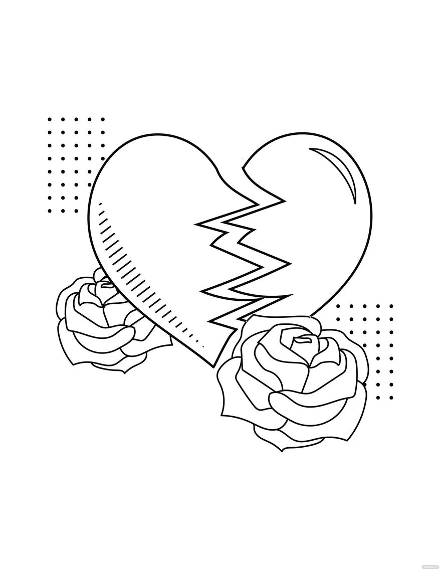 Desenhos de Coração Partido e Rosas para colorir