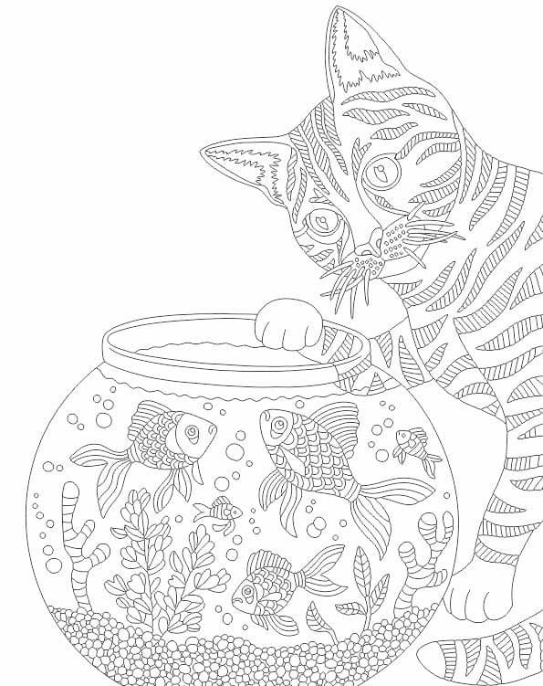 Desenhos de Gato Com Mandala De Aquário para colorir