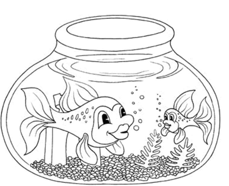 Desenhos de Mãe e Bebê Peixes No Aquário para colorir