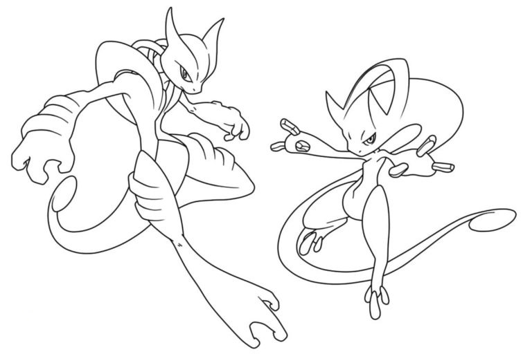 Desenhos de Mega Mewtwo e Mew para colorir
