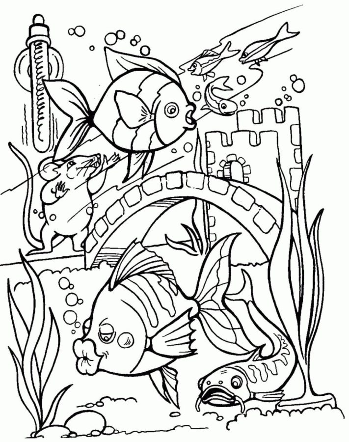 Desenhos de O Rato Está Observando os Habitantes Subaquáticos para colorir