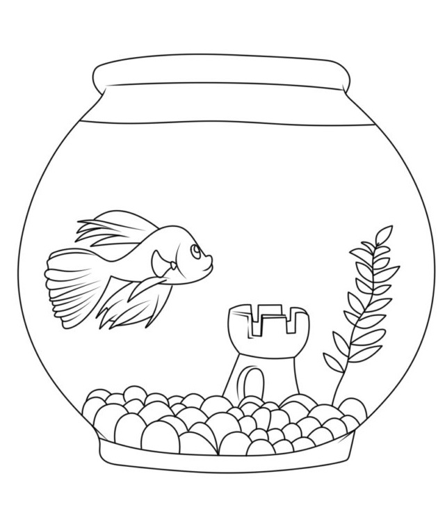 Desenhos de Peixe e Castelo em Aquário para colorir