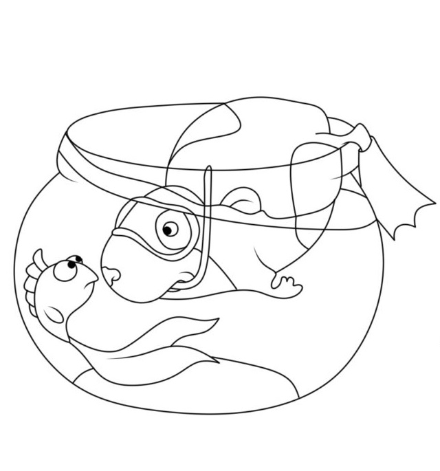 Desenhos de Peixe e Tartaruga No Aquário para colorir