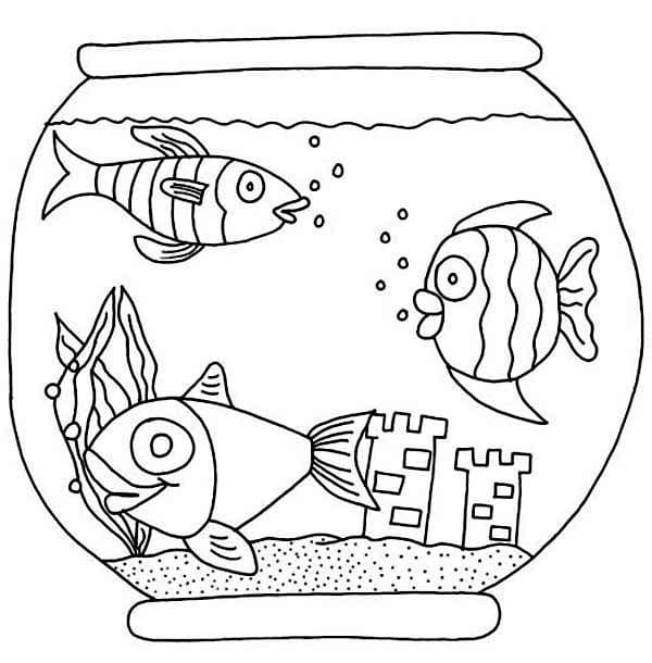 Desenhos de Peixes Com Torres No Aquário para colorir