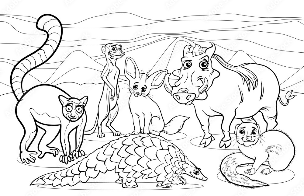 Desenhos de Seis Animais Africanos para colorir