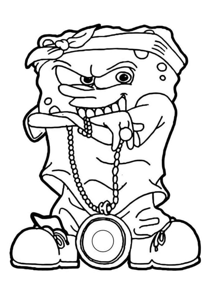 Desenhos de Bob Esponja Vestido de Rapper para colorir
