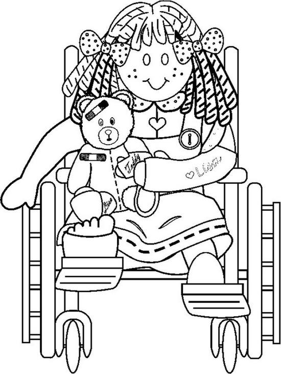 Desenhos de Boneca em Cadeira de Rodas para colorir