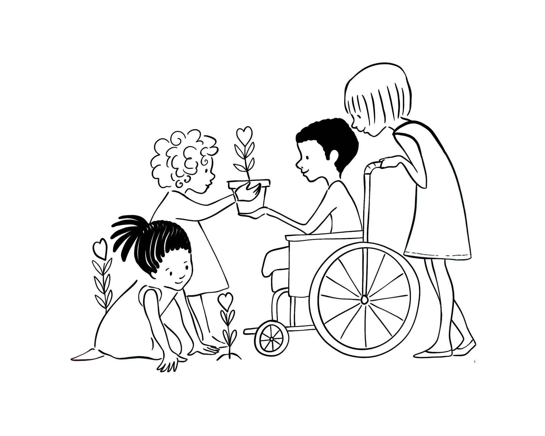Desenhos de Crianças Com Cadeira de Rodas para colorir