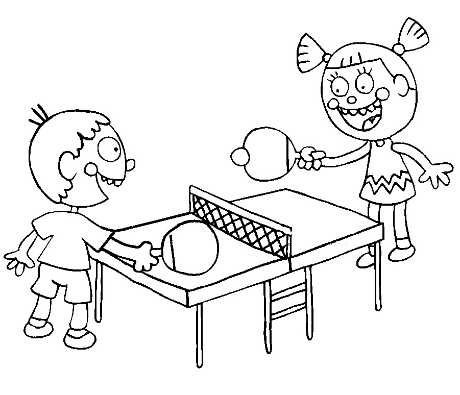Desenhando Duas Crianças Com Tênis De Mesa para colorir