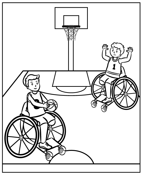 Desenhos de Dois Jogadores de Basquete em Cadeiras de Rodas para colorir