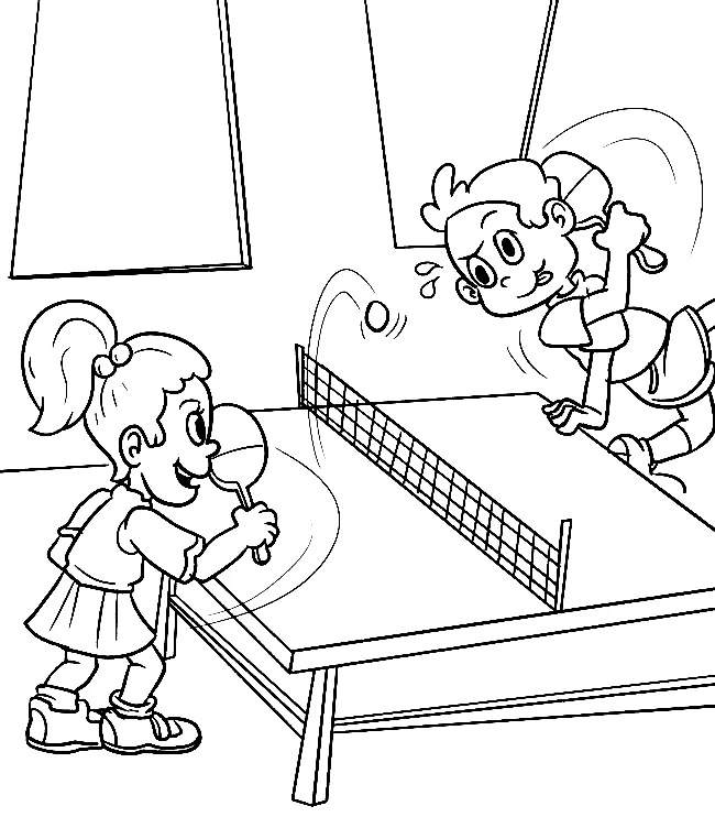 Desenhos de Duas Crianças Engraçadas com Tênis de Mesa para colorir