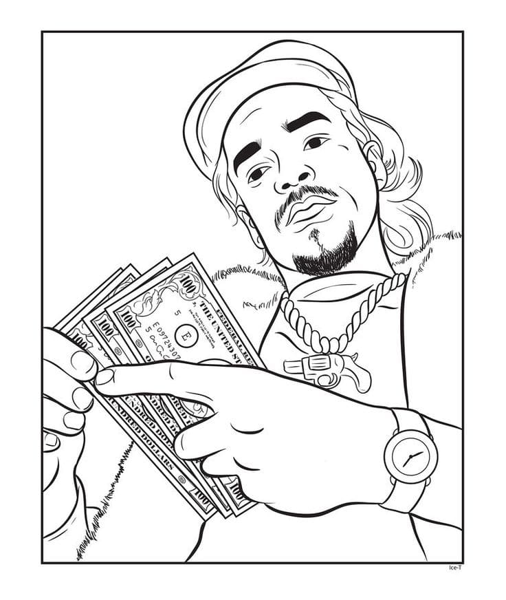 Ice T com Notas de Dinheiro para colorir
