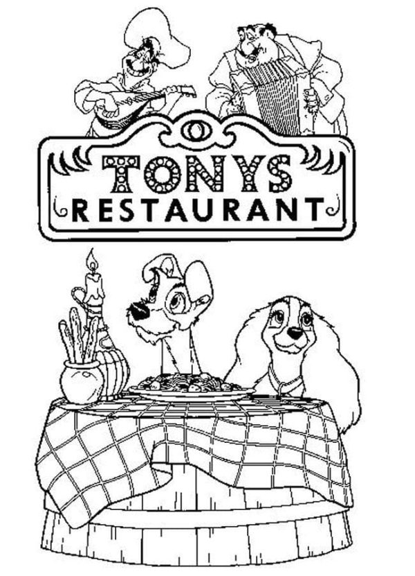 Jantar à Luz de Velas no Restaurante Tony’s para colorir