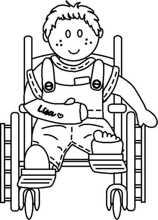 Menino Sorridente em Cadeira de Rodas para colorir