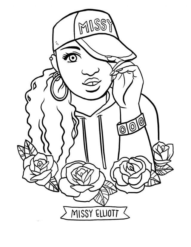 Desenhos de Rapper Missy Contra um Fundo de Rosas para colorir