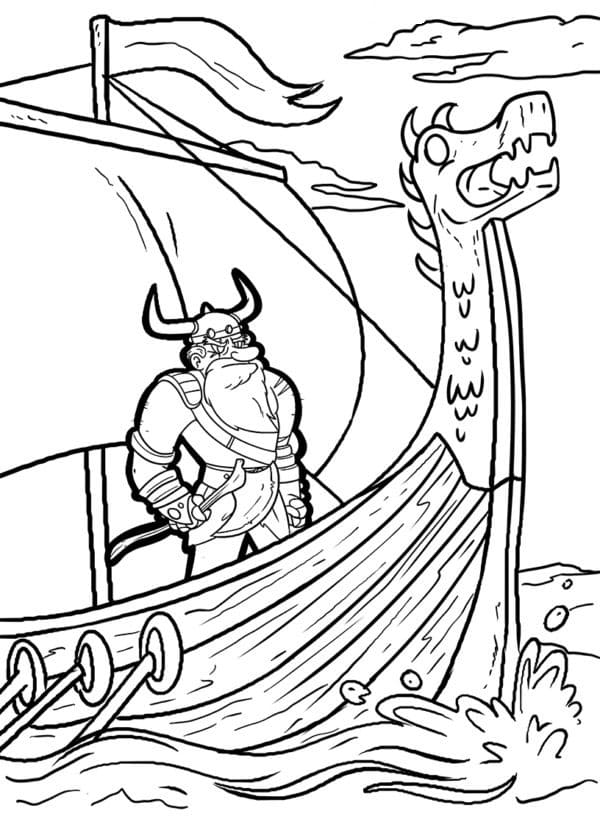 Viking no Barco para colorir