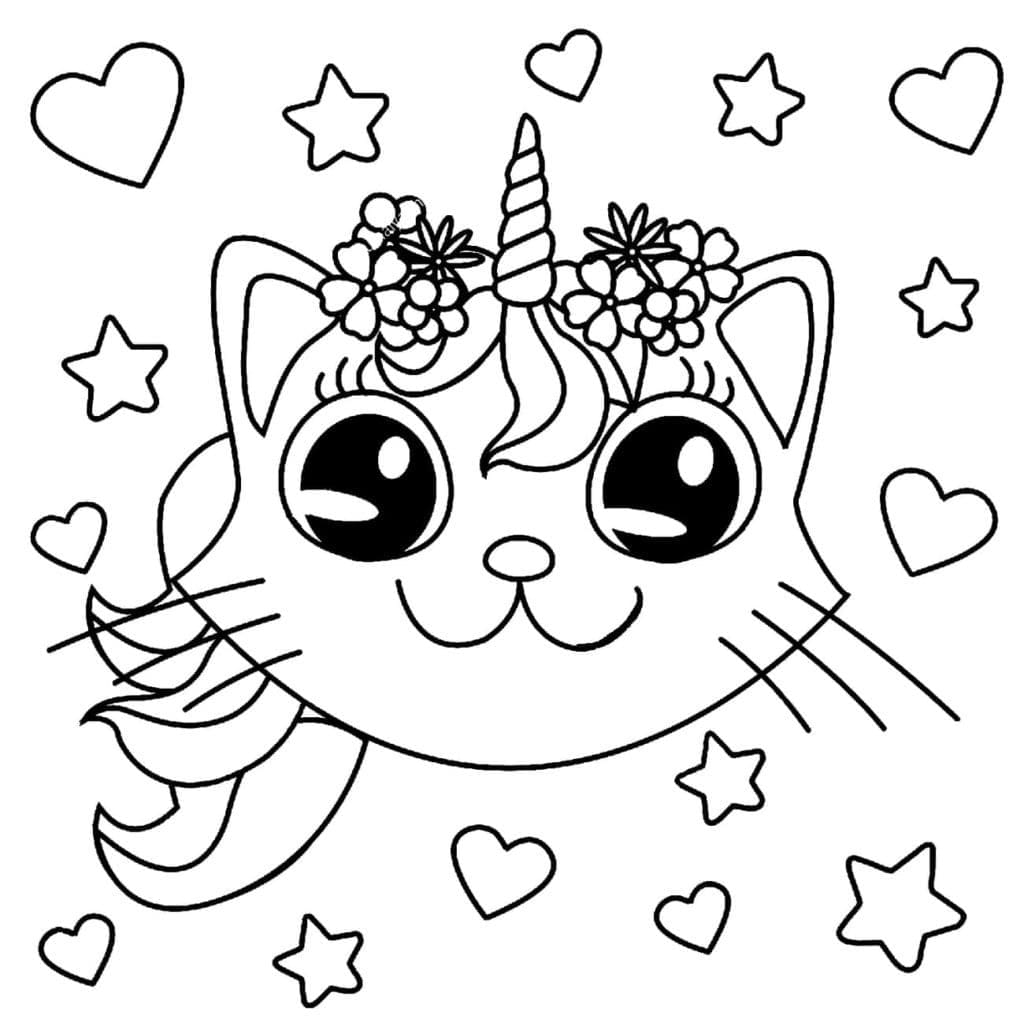 Desenhos de Cara de gato unicórnio fofo para colorir