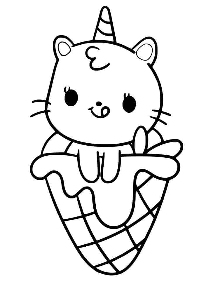 Casquinha de sorvete de gato unicórnio para colorir
