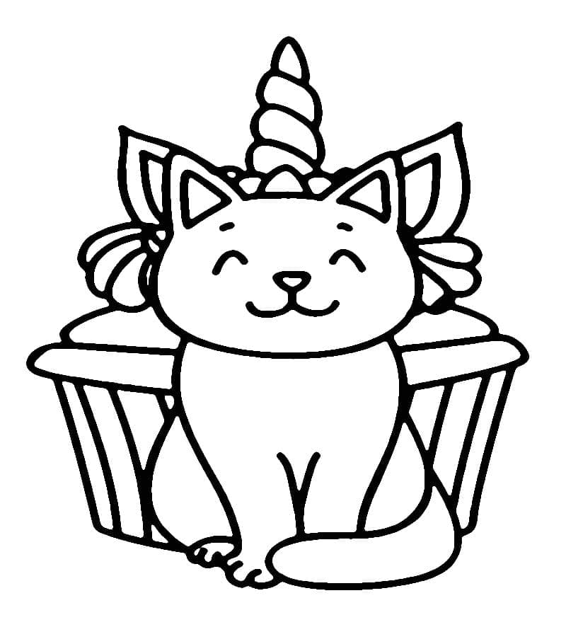 Gato Unicórnio Cupcake para colorir