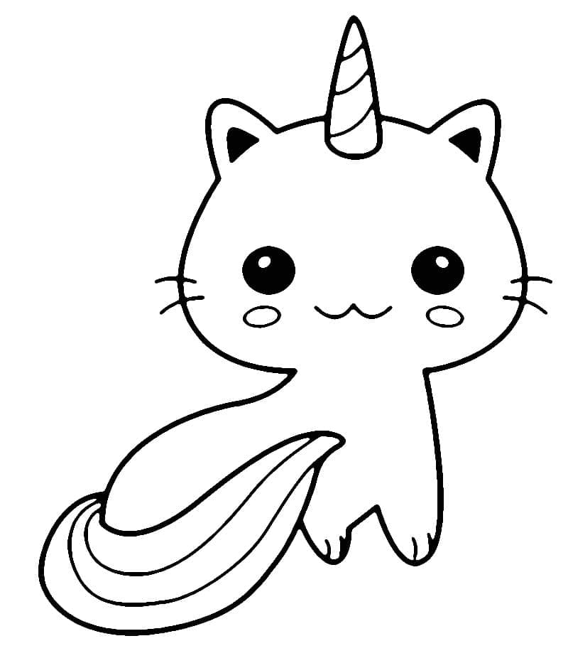 Desenhos de Gato Unicórnio Simples para colorir