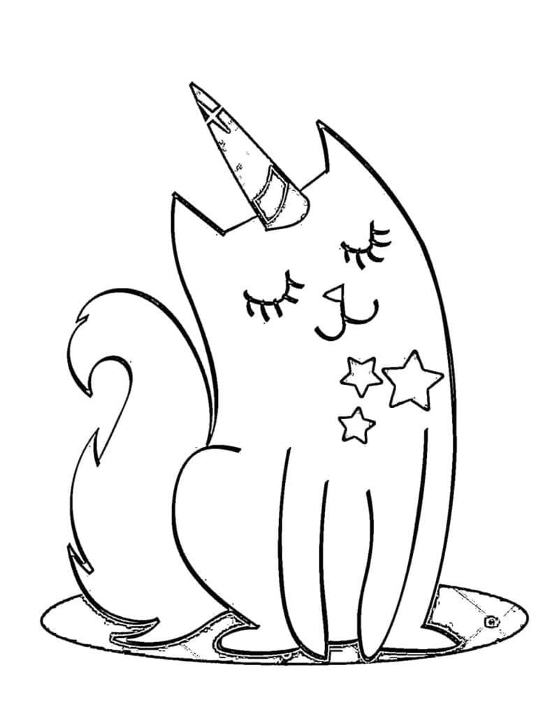 Gato Unicórnio com Estrelas para colorir