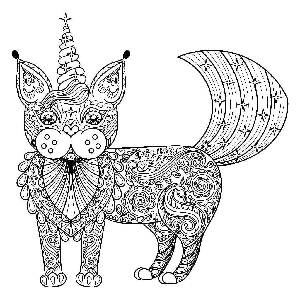 Desenhos de Gato unicórnio antiestresse para colorir