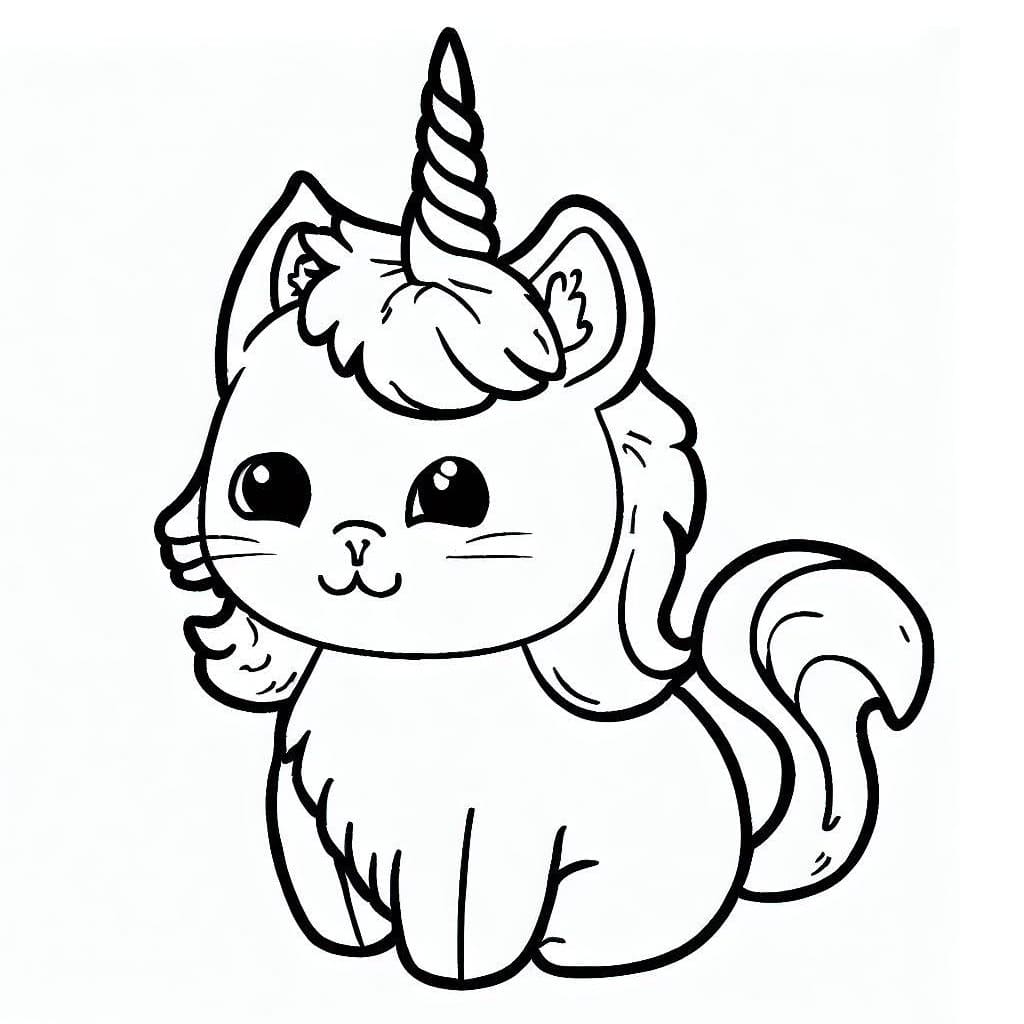 Gato unicórnio fofo para imprimir para colorir