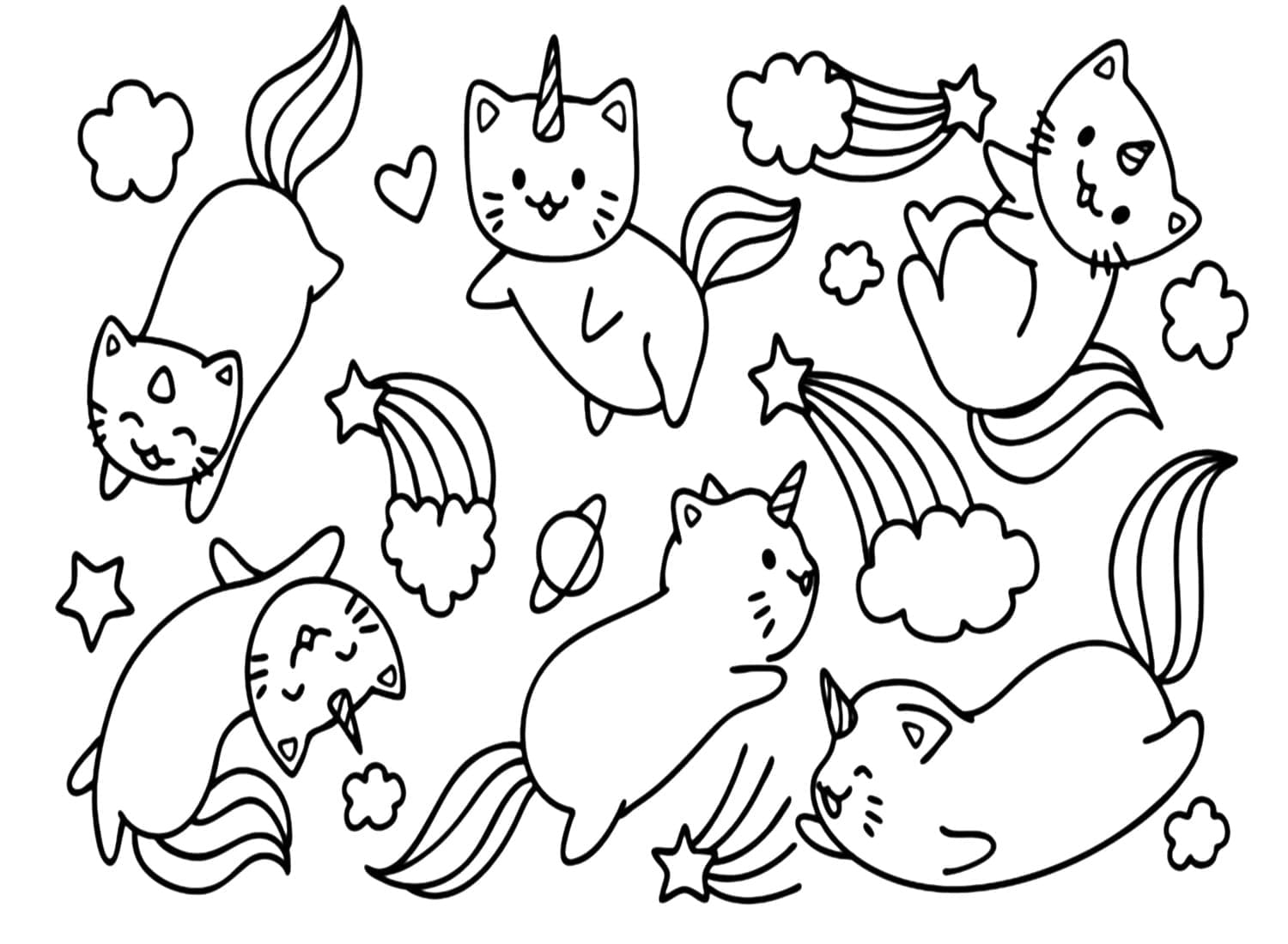 Desenhos de Gatos Unicórnio Grátis para colorir