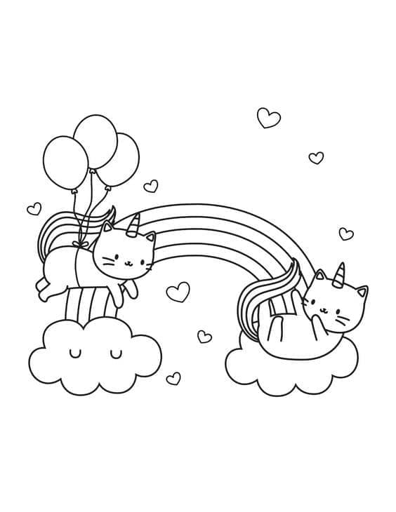 Desenhos de Gatos unicórnios fofos para colorir