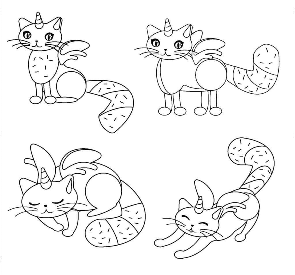 Desenhos de Quatro gatos unicórnios para colorir