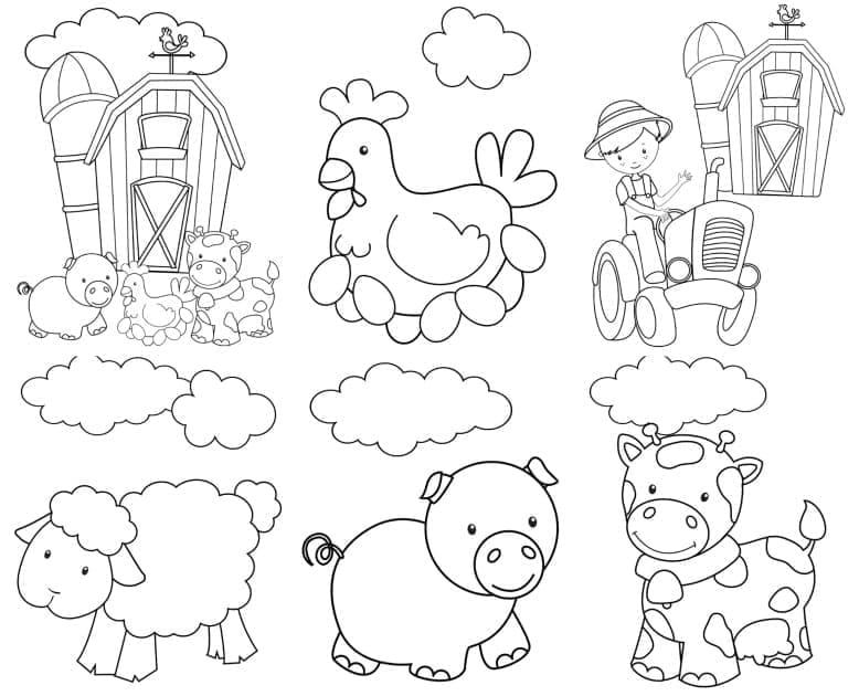 Desenhos de Animais de fazenda fofos para imprimir para colorir