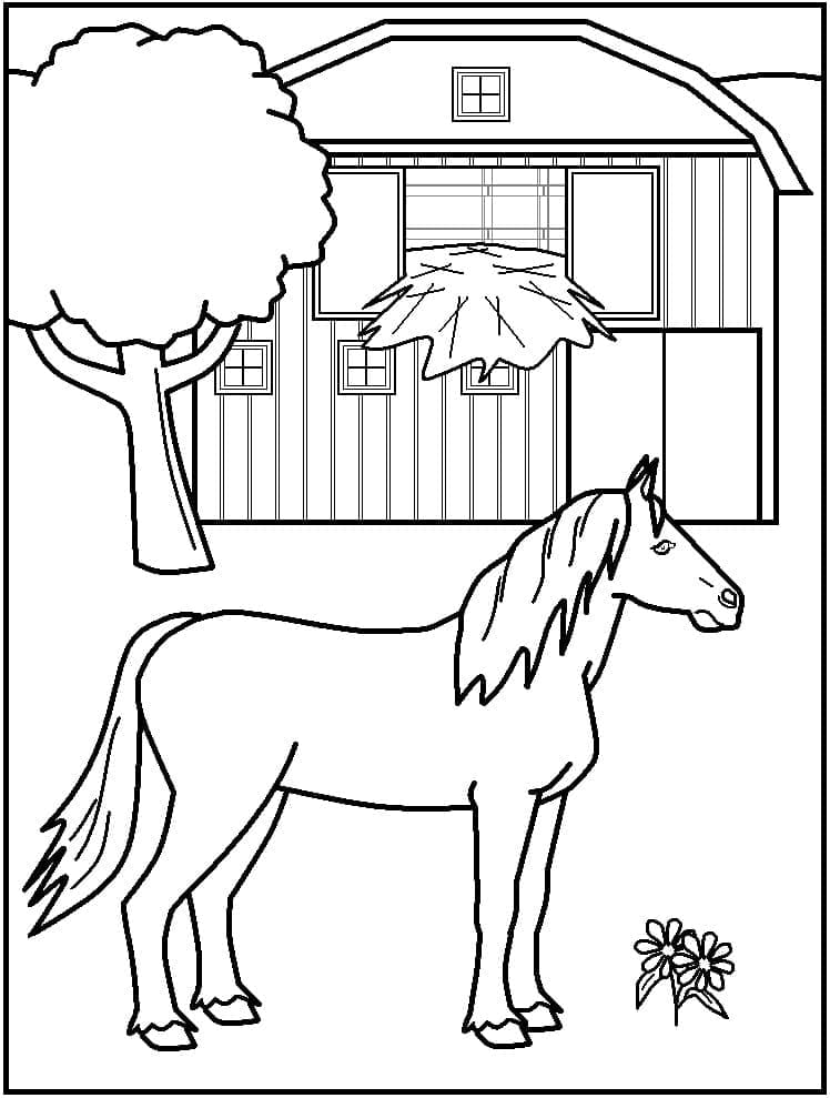Cavalo na Fazenda para colorir