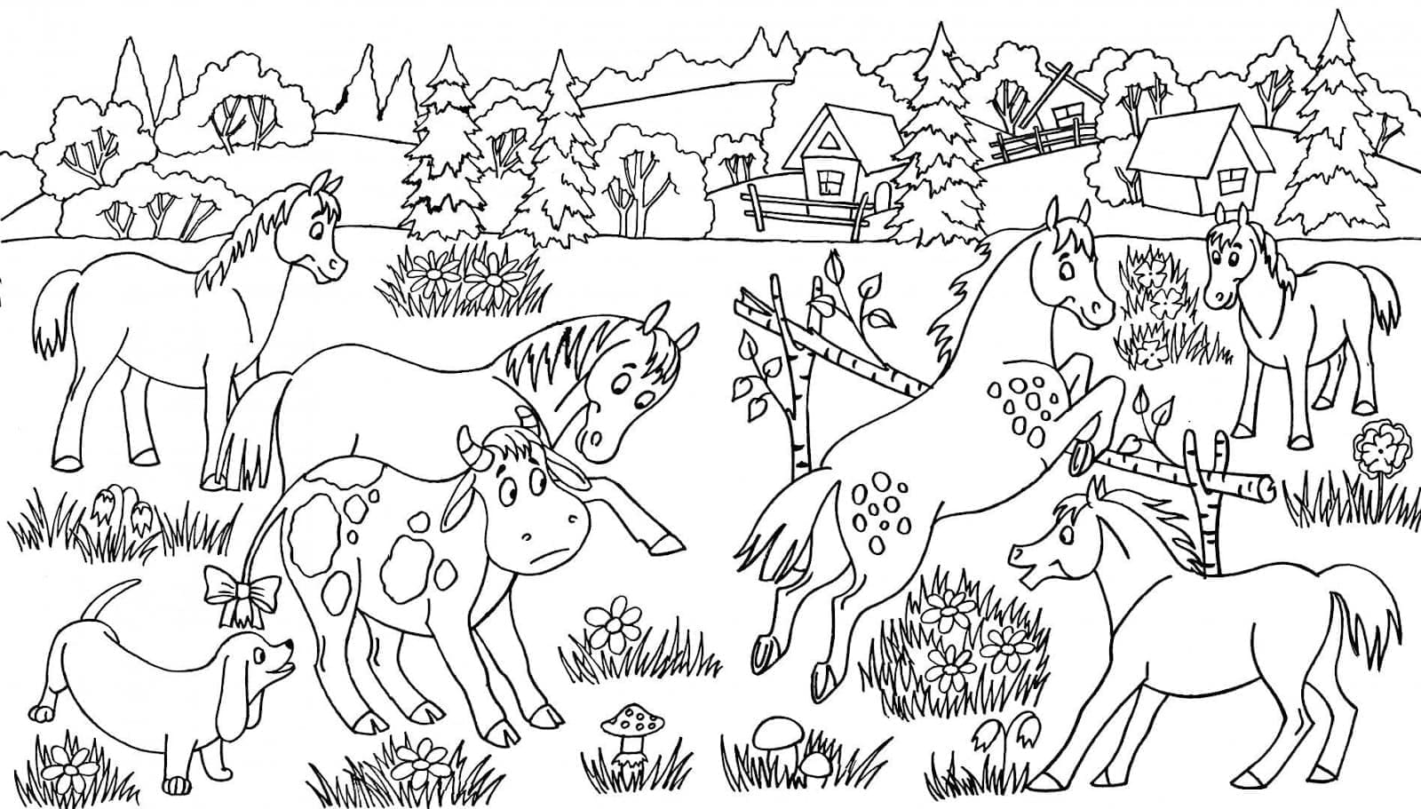 Desenhos de Cavalos na Fazenda para colorir