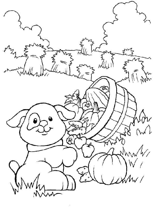 Filhote de cachorro fofo na fazenda para colorir