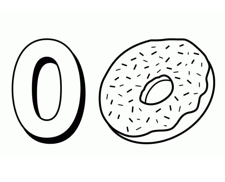 Desenhos de Número 0 e Donut para colorir