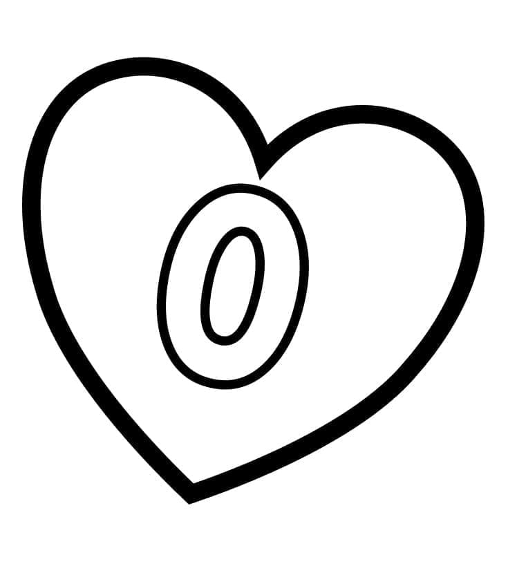 Desenhos de Número 0 no Coração para colorir