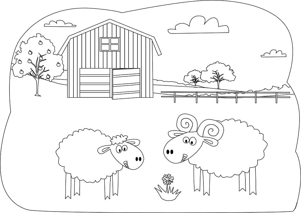Desenhos de Ovelhas Simples na Fazenda para colorir