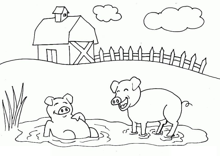 Porco engraçado na fazenda para colorir