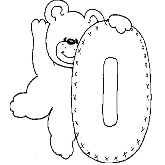 Desenhos de Urso fofo e Número 0 para colorir