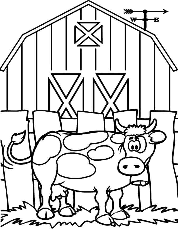 Vaca da fazenda engraçada para colorir