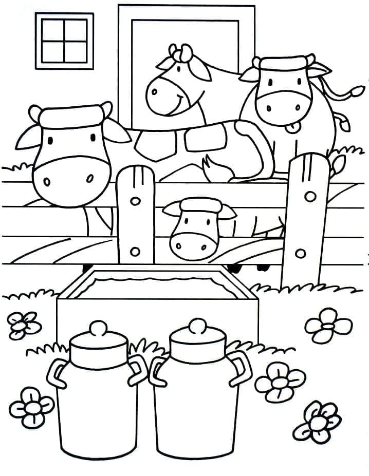 Desenhos de Vacas fofas na fazenda para colorir