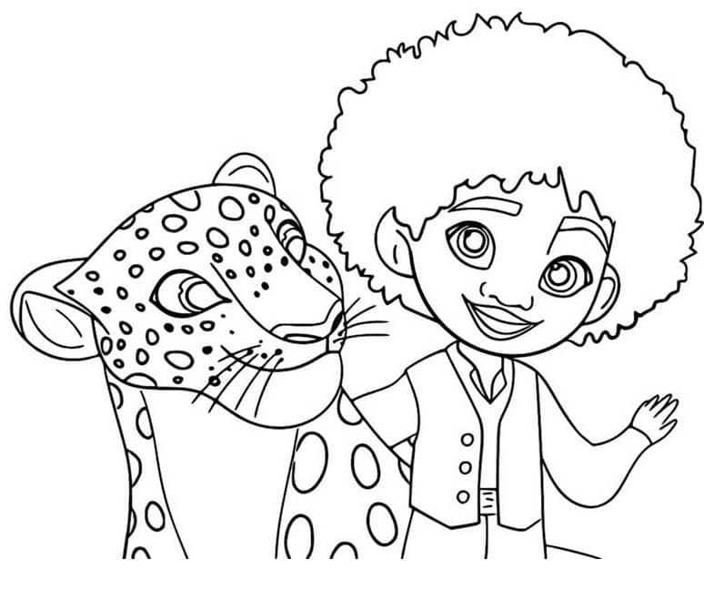 Antonio e Jaguar do Encanto para colorir