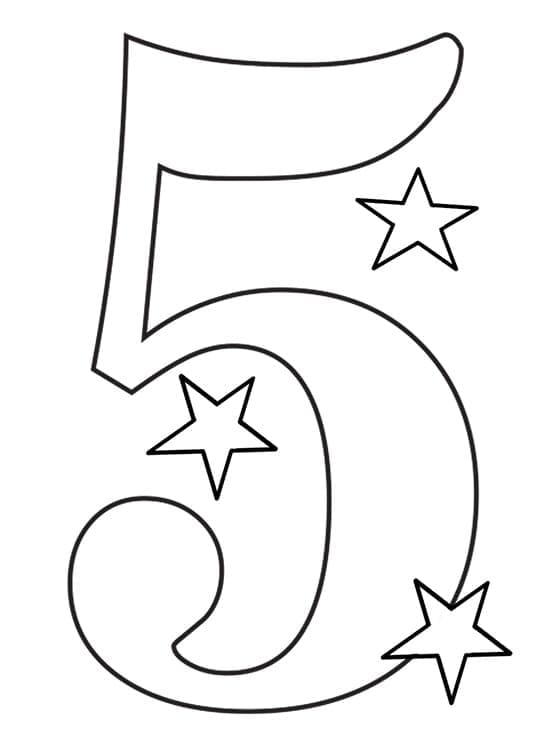 Desenhos de Estrelas e Número 5 para colorir