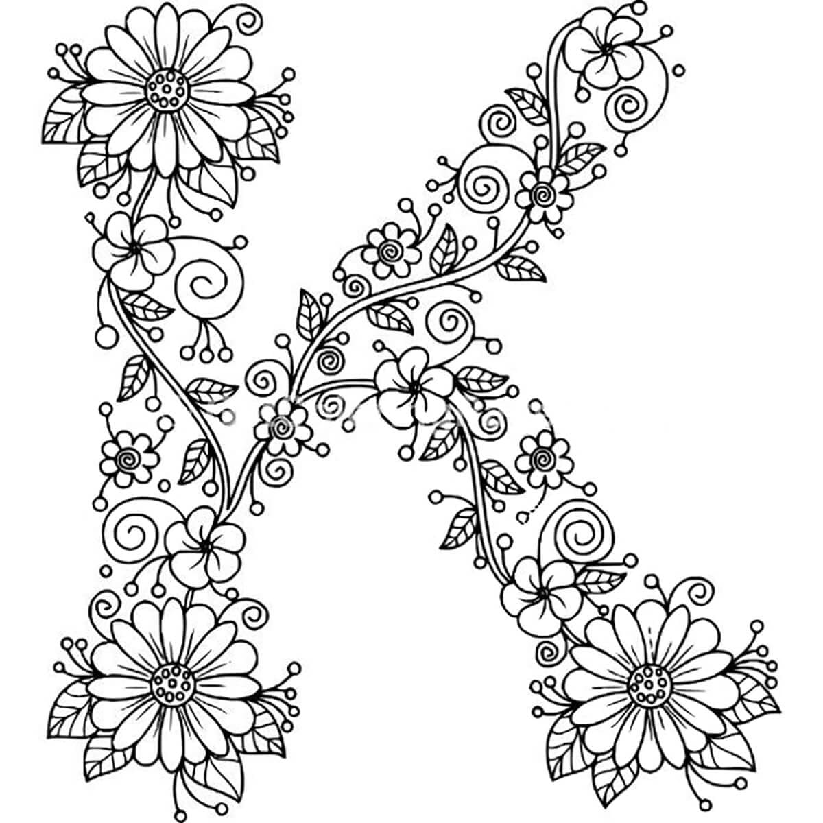 Desenhos de Flor Letra K para colorir