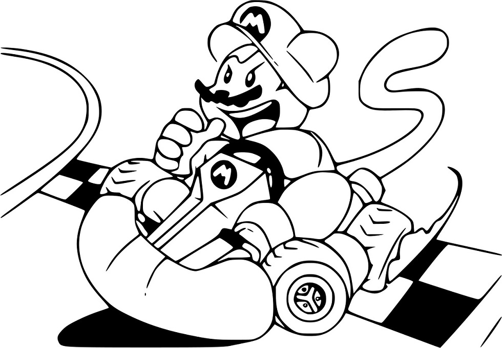 Desenhos de Mario Kart na pista para colorir