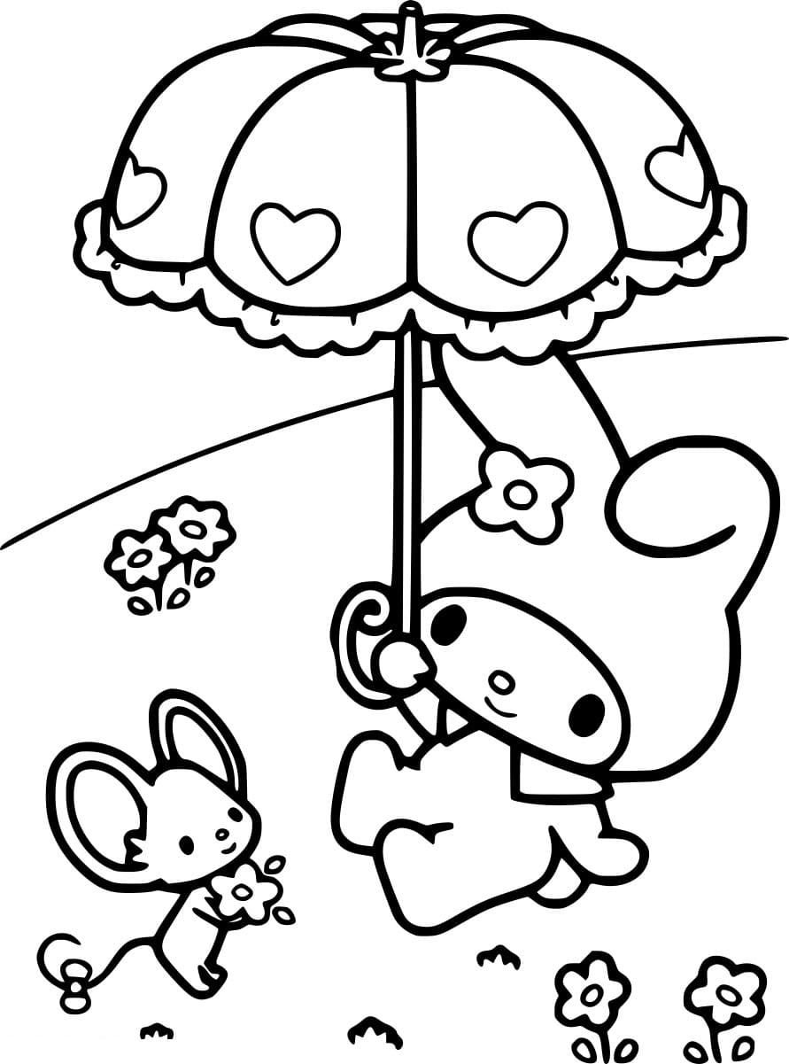 Desenhos de My Melody Debaixo do guarda-chuva para colorir
