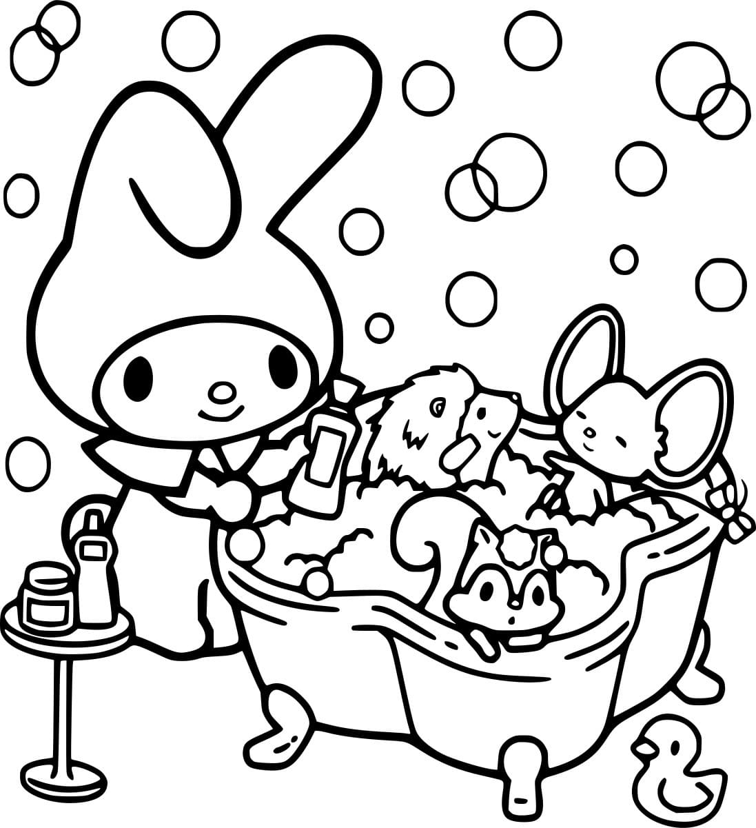 Desenhos de My Melody Tomando banho para colorir