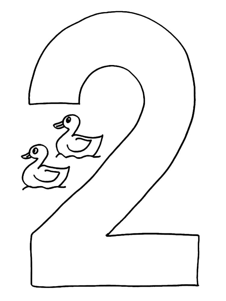 Desenhos de Número 2 e patos para colorir