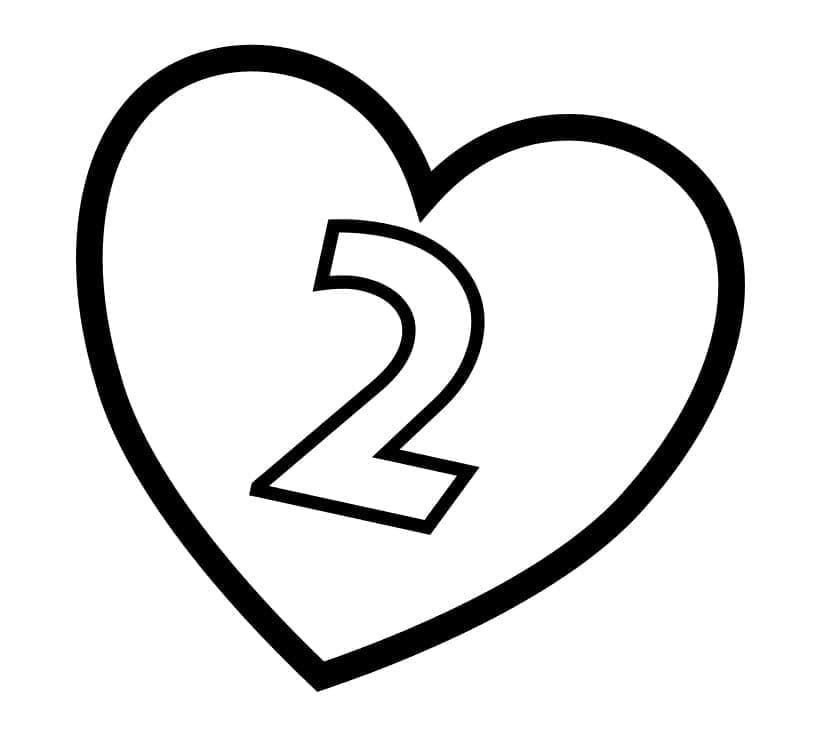 Desenhos de Número 2 no coração para colorir